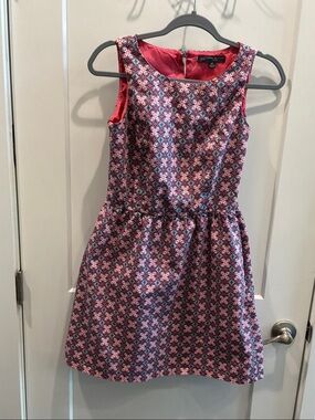 Brooks Brothers 4Petite Pink Blue Printed Sleeveless Mini Dress Pockets Lined